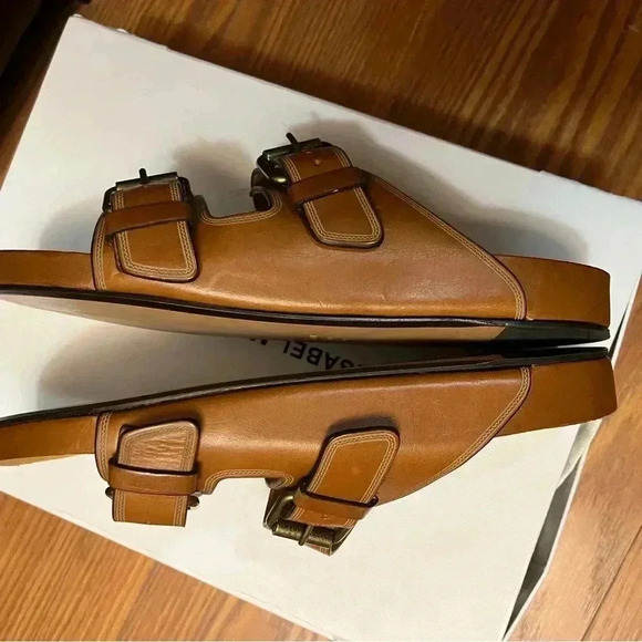 NIB Isabel Marant Folk Laser Lennyo Leather Sandals Cognac Tan Brown 8 1/2 - Picture 9 of 14